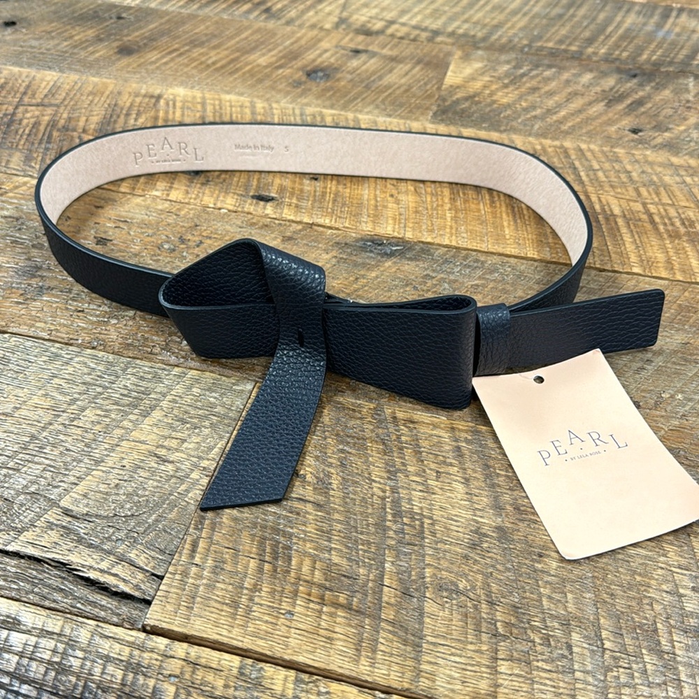 Pearl by Lela Rose Navy Leather Bow Belt